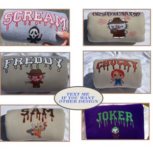 Halloween Horror Movie Character Embroidered Crewneck