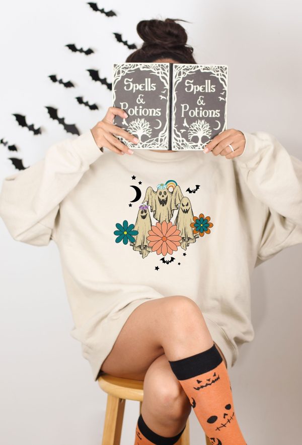 Retro Floral Ghost Sweatshirt Spooky Season Trick Or Treat