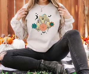 Retro Floral Ghost Sweatshirt Spooky Season Trick Or Treat