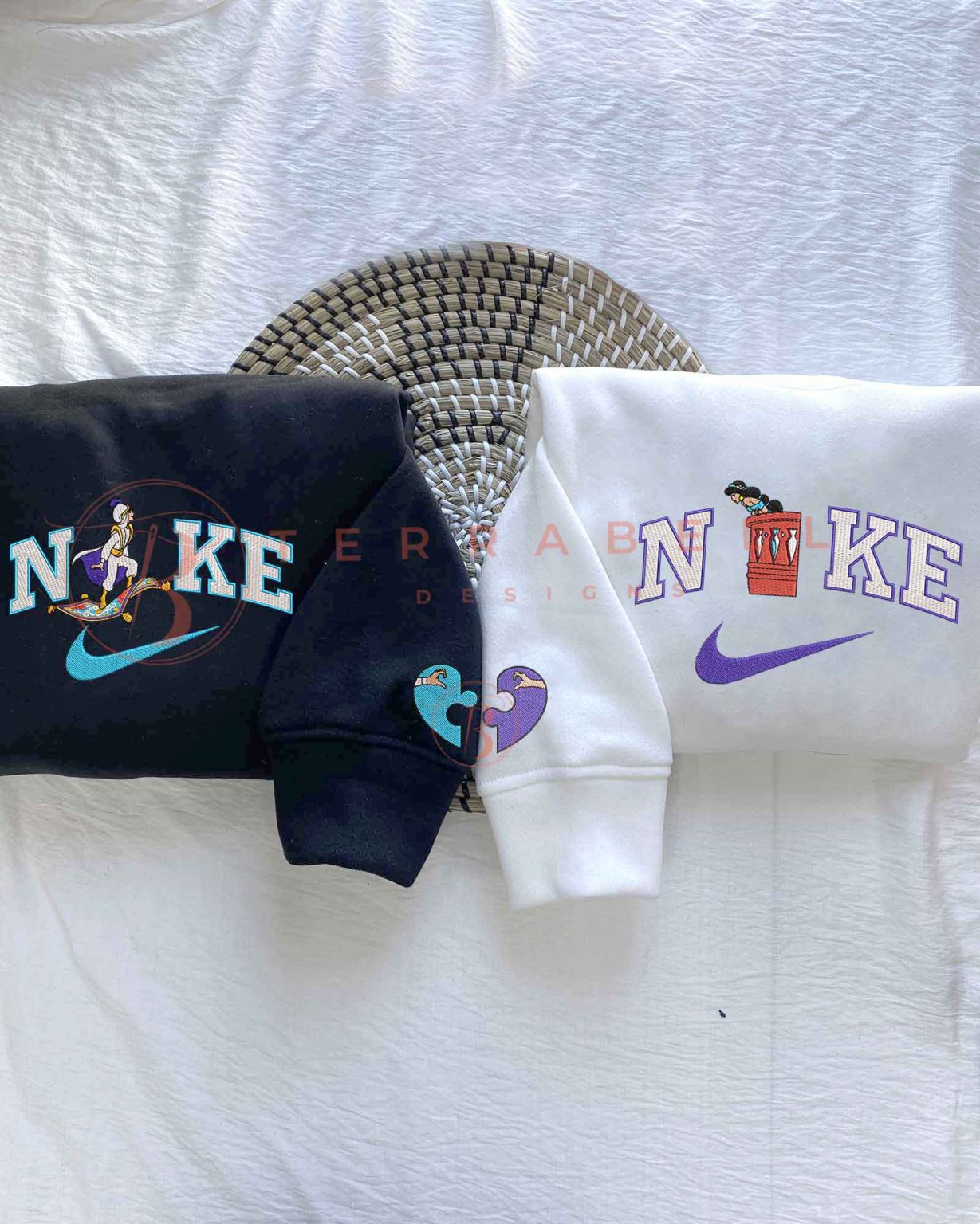 Couple Nike Aladdin And Jasmine Embroidered Sweatshirt - Fuzeprint