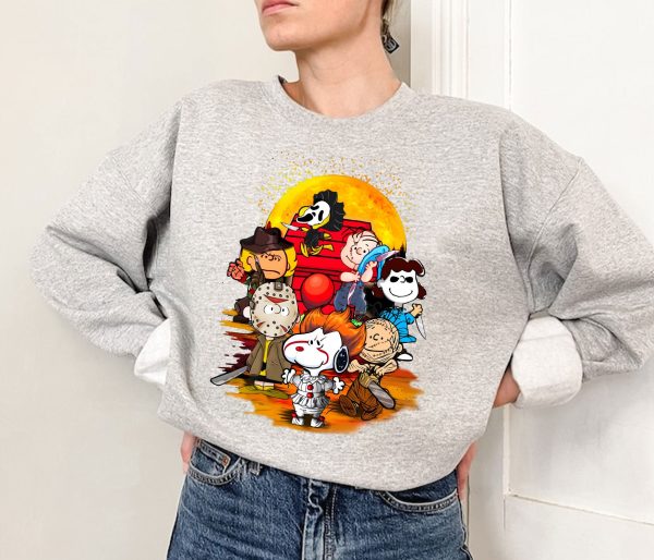 Snoopy With Horror Movie Character Halloween Sweatshirt