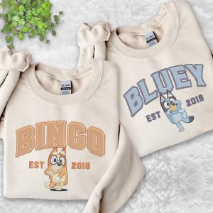Bingo And Bluey Cartoon Embroidered Sweatshirt