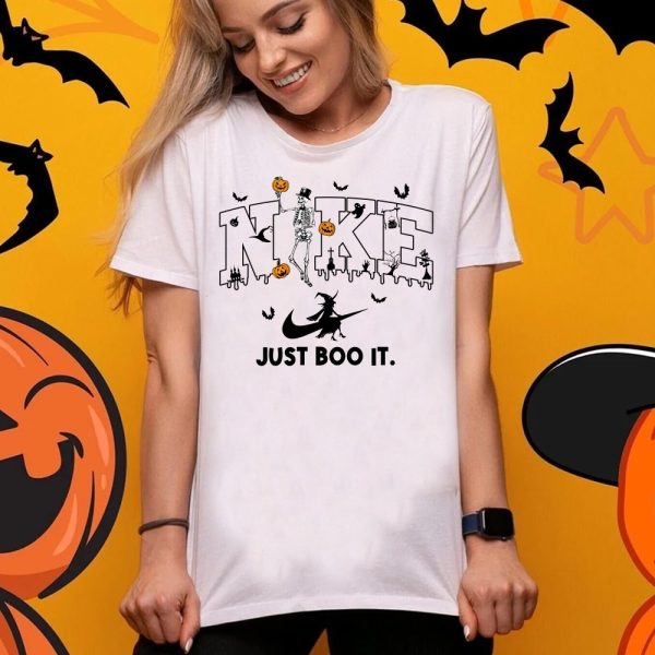Halloween Skeleton Pumpkin Witch Just Boo It Shirt
