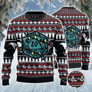 DND Teal Dice Ugly Christmas Sweater, DnD Classes Collection Christmas Ugly Sweater, Gift For DnD And Fireball Lovers, Funny Dnd Xmas Gift