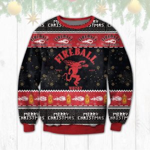 Fireball Cinnamon Whisky Red Hot Black Ugly Christmas Sweater, Fireball Ugly Sweater,Gift For DnD And Fireball Lovers Christmas Ugly Sweater