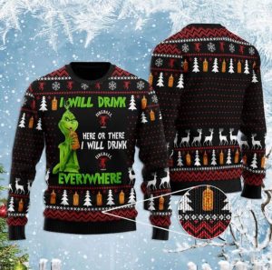 Grinch I Will Drink Fireball Whisky Everywhere Christmas Gift Ugly Sweater