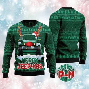 Grinch On Jeep Merry Christmas Ugly Sweater Print Shirt MERRY JEEPMAS GREEN Gift For