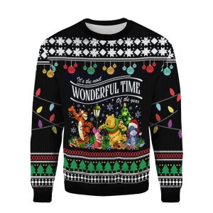 Winnie The Pooh Christmas Lights Shirt, Disney Winnie The Pooh Christmas Shirt, It's The Most Wonderful Time Of The Year Ugly Sweater