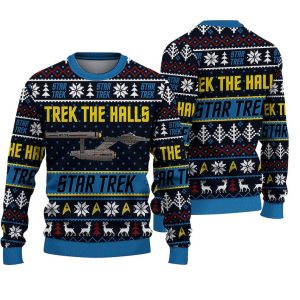 Trek The Halls Ugly Knitted Christmas Sweatshirt Star Xmas Sweater