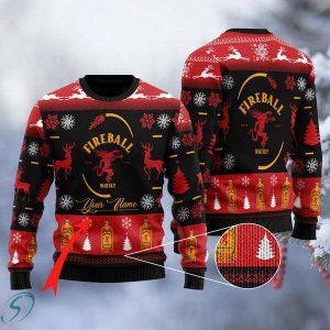 Personalized Sweety Fireball Whisky Ugly Sweater Whiskey Gift Christmas For Dad Xmas