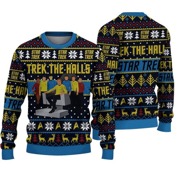 Trek The Halls Ugly Knitted Christmas Sweatshirt Star Xmas Sweater