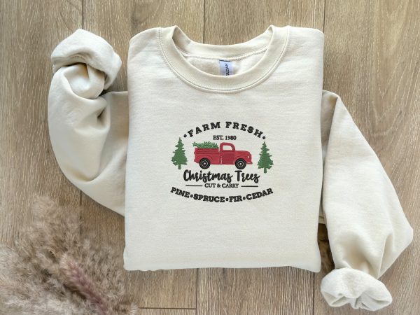 Christmas Farm Fresh Truck Embroidered Sweatshirt