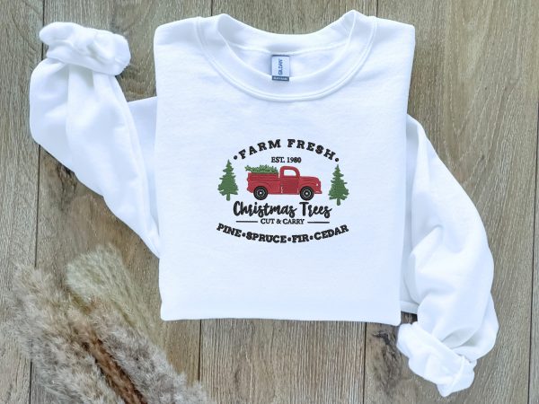 Christmas Farm Fresh Truck Embroidered Sweatshirt