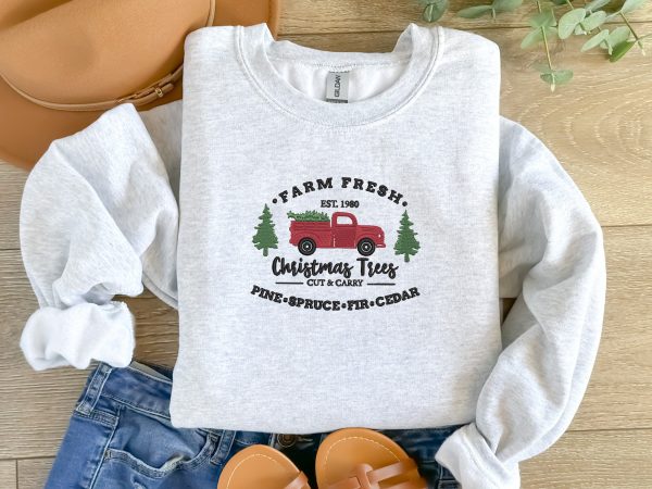 Christmas Farm Fresh Truck Embroidered Sweatshirt